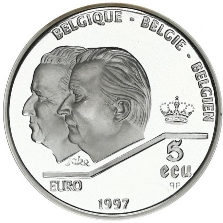 BELGICA 5 ECU 1991 REY ALBERTO II 40 ANIVERSARIO DEL TRATADO DE ROMA KM.205 MONEDA PLATA PROOF SI CÁPSULA Belgium