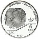 BELGICA 5 ECU 1991 REY ALBERTO II 40 ANIVERSARIO DEL TRATADO DE ROMA KM.205 MONEDA PLATA PROOF SI CÁPSULA Belgium