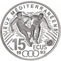 FRANCIA 100 FRANCOS 1993 FUTBOLISTAS - JUEGOS DEL MEDITERRANEO KM.1030 MONEDA DE PLATA PROOF CÁPSULA France 15 Ecus