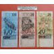 @PVP NUEVOS 350€@ 3 billetes x BRASIL 20 + 50 + 100 REAIS 1994 / 2007 MONO - LEOPARDO - PEZ Brazil banknotes RAROS y CIRCULADOS