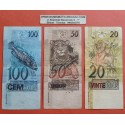 @PVP NUEVOS 350€@ 3 billetes x BRASIL 20 + 50 + 100 REAIS 1994 / 2007 MONO - LEOPARDO - PEZ Brazil banknotes RAROS y CIRCULADOS