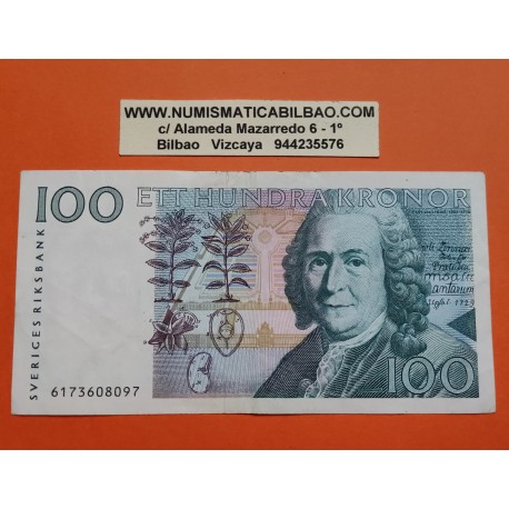 @PVP NUEVO 120€@ SUECIA 100 KRONOR 1986 CARL VON LINNE y FLOR Pick 57 BILLETE MBC+ Sweden BANKNOTE