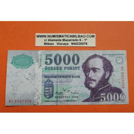 @PVP NUEVO 100€@ HUNGRIA 5000 FORINT 2006 GROF SZECHENYI ISTVAN y PALACIO REAL Pick 191B BILLETE CIRCULADO Hungary