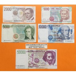 . 5 Billetes @PVP NUEVOS 250€@ ITALIA 1000+2000+5000+1000+50000 LIRAS 1984-1990-1992 BERNINI Pick 109-115-111-112-116