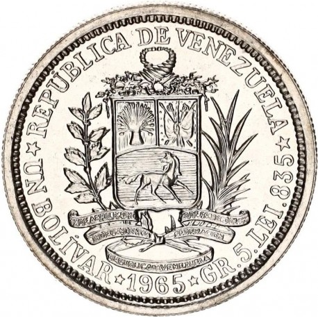 VENEZUELA 1 BOLIVAR 1965 SIMON BOLIVAR PLATA SC SILVER KM.37