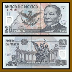 MEXICO 20 PESOS 2003 BENITO JUAREZ Serie W Pick 116D BILLETE DE PLASTICO POLIMERO SC Mejico POLYMER UNC BANKNOTE