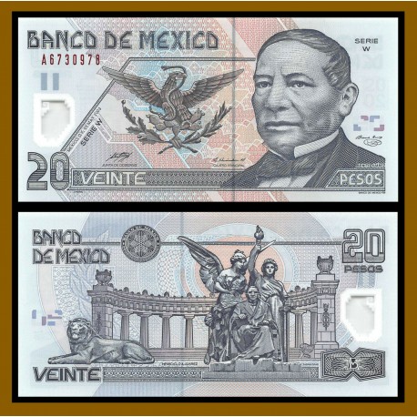 MEXICO 20 PESOS 2003 BENITO JUAREZ Serie W Pick 116D BILLETE DE PLASTICO POLIMERO SC Mejico POLYMER UNC BANKNOTE