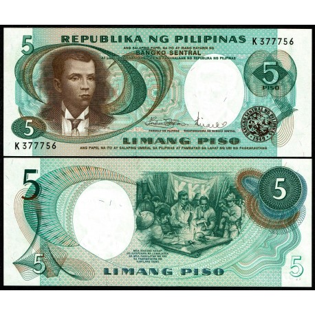 FILIPINAS 5 PISO 1969 ANDRES BONIFACIO BANCO NACIONAL Pick 143B BILLETE SC Philippines UNC BANKNOTE