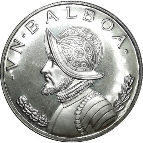 @ESCASA@ PANAMA 1 BALBOA 1972 VASCO NUÑEZ DE BALBOA KM.27 MONEDA DE PLATA PROOF Diseño Tipo 3 silver coin