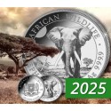 . 1 aaaacoin @09/SEP Envío@ SOMALIA 100 SHILLINGS 2025 ELEFANTE AFRICANO MONEDA DE PLATA silver CAPSULA ONZA OZ Elephant