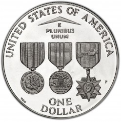 ESTADOS UNIDOS 1 DOLAR 1994 P CONDECORACIONES GUERRA de VIETNAM VETERANS MEMORIAL KM.250 MONEDA DE PLATA PROOF