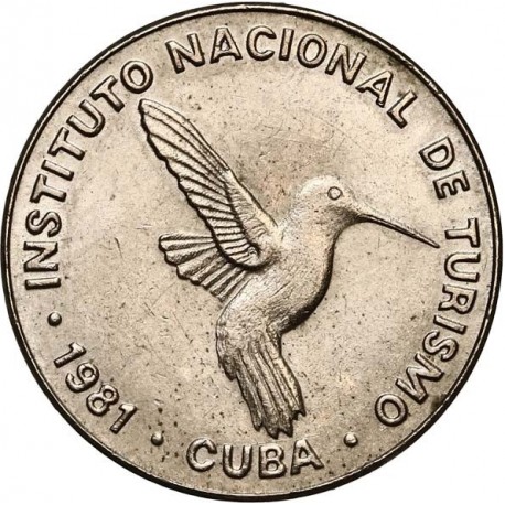 @Variante SIN VALOR 10@CUBA 10 CENTAVOS 1981 COLIBRI Serie INTUR INSTITUTO NACIONAL DE TURISMO KM.414 MONEDA DE NICKEL SC-