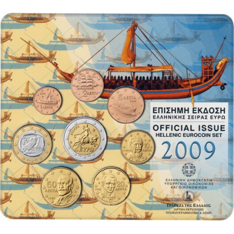 GRECIA CARTERA OFICIAL EUROS 2009 SC 1+2+5+10+20+50 Centimos + 1€ + 2€ + 2 EUROS 2009 EMU BU SET KMS