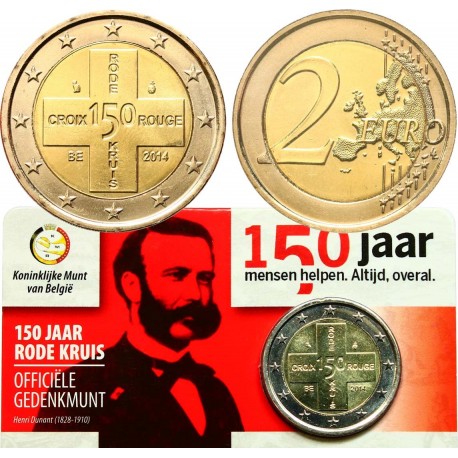 BELGICA 2€ EUROS 2014 CRUZ ROJA 150 ANIVERSARIO ESTUCHE RARA