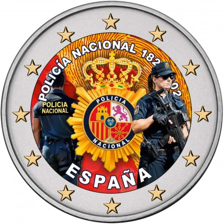 . 1 aaacoin @ENVIO HOY@ COLOR Nº 6 - ESPAÑA 2 EUROS 2024 POLICÍA NACIONAL 200 ANIVERSARIO Cápsula MONEDA CONMEMORATIVA