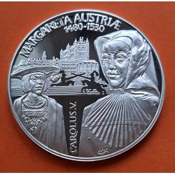 BELGICA 1 EURO 1997 REINA MARGARETA y EMPERADOR CAROLUS MONEDA DE PLATA PROOF Belgium 1 Euro 2000