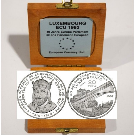 @ESTUCHE y CERTIFICADO@ LUXEMBURGO 20 ECU 1991 PARLAMENTO HENRY VII KM.X.29 MONEDA DE PLATA PROOF Luxembourg