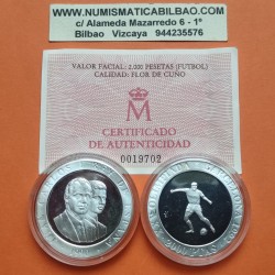 . 1 moneda + CÁPSULA + CERTIFICADO x ESPAÑA 2000 PESETAS 1990 FUTBOL Jugador OLIMPIADA BARCELONA 1992 1ª Serie PLATA FDC - SC