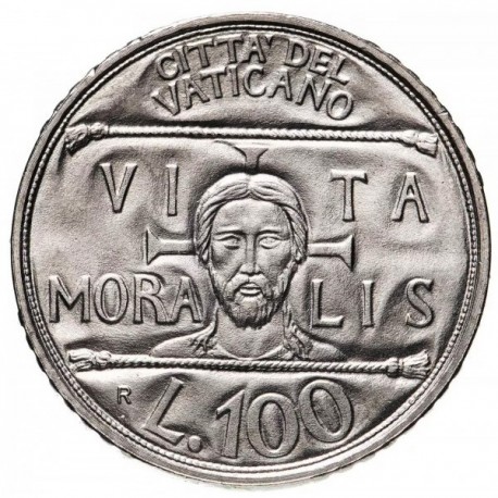 VATICANO 100 LIRAS 1993 PAPA JUAN PABLO II y BUSTO DE JESUS KM.247 MONEDA DE ACERO SC Vatican 100 Lire