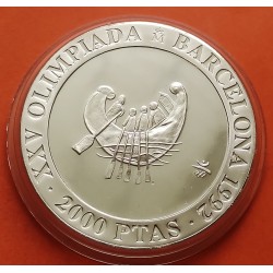 . 1 moneda + CÁPSULA x España 2000 PESETAS 1990 BARCA TAMUSIENSE 2ª Serie OLIMPIADA DE BARCELONA 1992 PLATA @PROOF@ 0,80 ONZAS