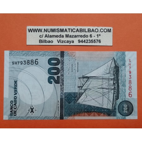 CABO VERDE 200 ESCUDOS 2005 BARCO VELERO y SATELITES Pick 68 BILLETE EBC Cape Verde BANKNOTE Portugal