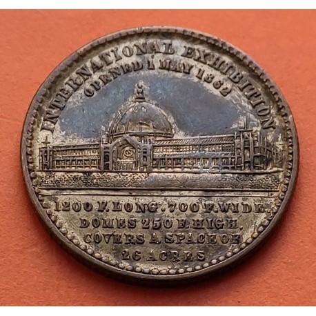 @ESCASA@ INGLATERRA modulo 1/2 PENIQUE 1862 ALL NATIONS EXHIBITION VICTORIA QUEEN MONEDA DE LATON United Kingdom Penny TOKEN