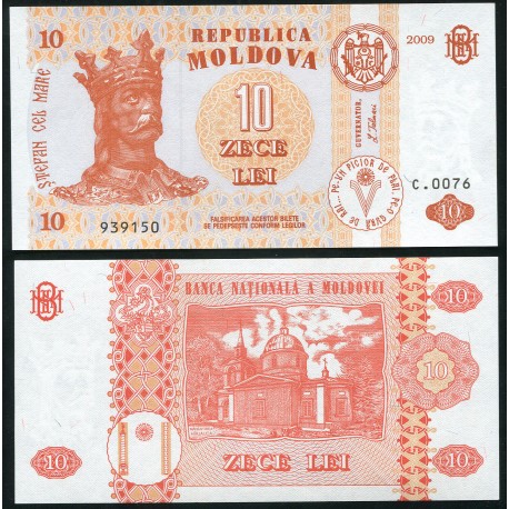 MOLDAVIA 10 LEI 2009 REY ESTEBAN y PALACIO Pick 10 FBILLETE SC MOLDOVA UNC BANKNOTE