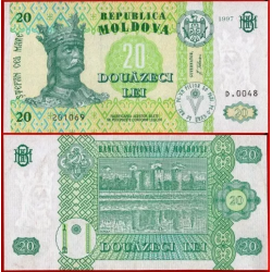 @ESCASO@ MOLDAVIA 20 LEI 1997 REY ESTEBAN y CASTILLO Color Verde Pick 13 BILLETE SC Moldova UNC BANKNOTE