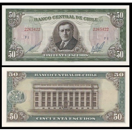 CHILE 50 ESCUDOS 1962 ALESSANDRI Pick 140B BILLETE SC @ESQUINAS IMPERFECTAS@ UNC BANKNOTE Banco Central