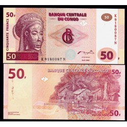 CONGO 50 FRANCOS 2000 MASCARA TRIBAL y CABAÑAS Pick 91A BILLETE SC Africa UNC BANKNOTE