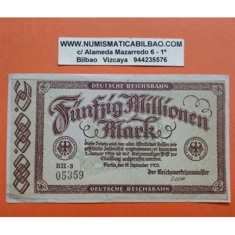 . Provincia Prusiana de BERLÍN x ALEMANIA 50 MILLONES DE MARCOS 1923 WEIMAR HIPERINFLACION Pick S.1016 BILLETE MBC+ Germany