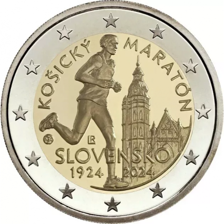 . 1 aaacoin @ENVÍO HOY@ ESLOVAQUIA 2 EUROS 2024 CORREDOR DEL MARATÓN DE KOSICE 1ª MONEDA CONMEMORATIVA SC Slovakia