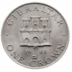 GIBRALTAR 1 CORONA 1967 CASTILLO y LLAVE SIMBOLO DEL PEÑON KM.4 MONEDA DE NICKEL SC Imperfecciones 1 Crown