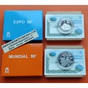 . 2 monedas x ESPAÑA 1000 PESETAS 1998 EXPO DE LISBOA y BARCO + MUNDIAL DE FUTBOL en FRANCIA PLATA ESTUCHE FNMT