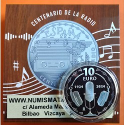 . 1 aaaacoin ESPAÑA 10 EUROS 2024 CENTENARIO DE LA RADIO Tirada 5.000 MONEDA PLATA ESTUCHE FNMT