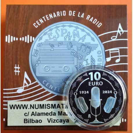 . 1 aaaacoin ESPAÑA 10 EUROS 2024 CENTENARIO DE LA RADIO Tirada 5.000 MONEDA PLATA ESTUCHE FNMT