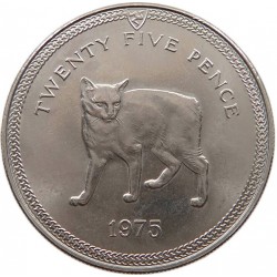 ISLA DE MAN 25 PENIQUES 1975 GATO MANX CAT QUEEN ELIZABETH II KM.31 MONEDA DE NICKEL SC Imperfecciones Isle Of 25 Pence