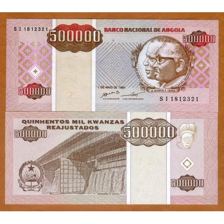 ANGOLA 500000 KWANZAS REAJUSTADOS 1995 BARRAGEM DA MATALA Pick 140 BILLETE SC Africa Portugal UNC BANKNOTE