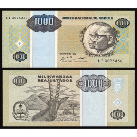 ANGOLA 1000 KWANZAS REAJUSTADOS 1995 ANTILOPE Pick 135 BILLETE SC Africa Portugal UNC BANKNOTE