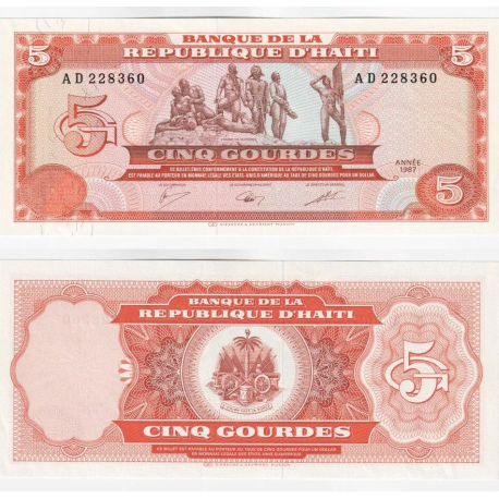 HAITI 5 GOURDES 1987 COMBATE DE VERTIERES - SOLDADOS y CAÑON Pick 246.A BILLETE SC Cinq Gourdes UNC BANKNOTE