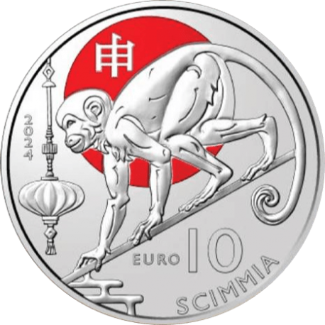 . 1 aaaacoin @3/NOV Envïo@ SAN MARINO 10 EUROS 2024 MONO Calendario Lunar Chino 9ª MONEDA DE NICKEL @COLOR ROJO@