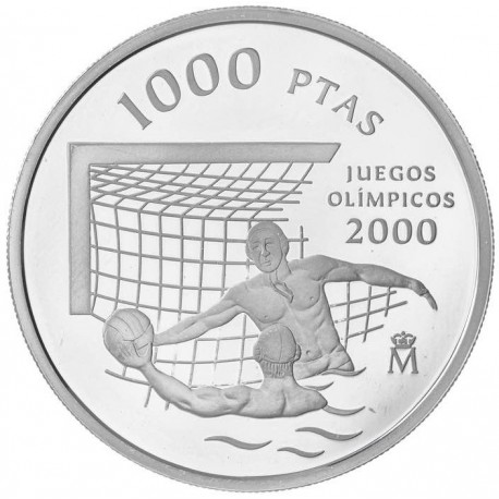 . 1 moneda + CÁPSULA x ESPAÑA 1000 PESETAS 1999 WATERPOLO JUEGOS OLIMPICOS SIDNEY 2000 MONEDA DE PLATA 0,40 Onzas NO ESTUCHE