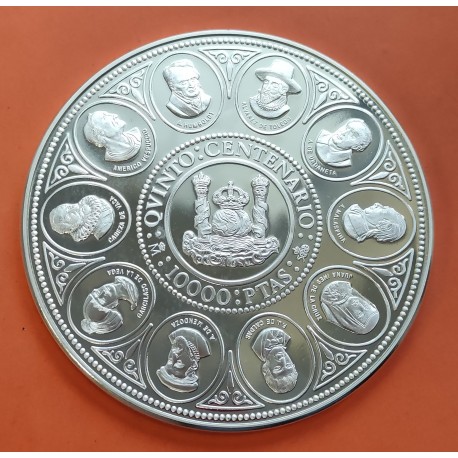 . 1 moneda SI CÁPSULA NO ESTUCHE x ESPAÑA 10000 PESETAS 1990 V CENTENARIO Cincuentin PLATA PURA 5 Onzas