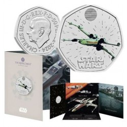 . 1 aaaacoin @02/OCT Envío - COLORES@ INGLATERRA 50 PENIQUES 2024 X-WING II Serie STAR WARS 4ª MONEDA DE NICKEL ESTUCHE