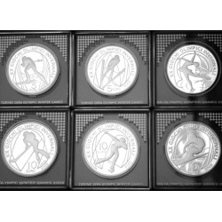 . 1 serie COMPLETA de 6 monedas x ITALIA 5 EUROS + 10 EUROS 2005 OLIMPIADA DE INVIERNO TORINO 2006 PLATA PROOF