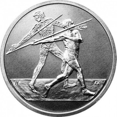 1 Onza x GRECIA 10 EUROS 2003 JABALINA Olimpiada Atenas KM.193 MONEDA DE PLATA PROOF cápsula JAVELIN THROW