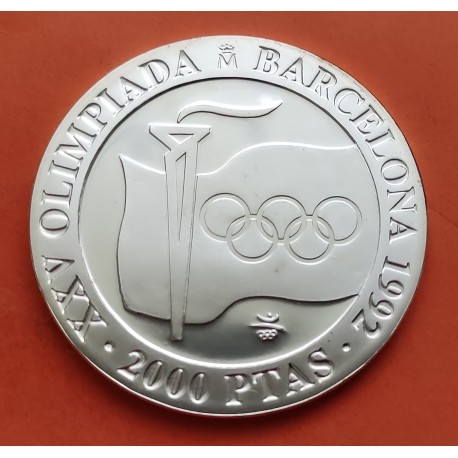 . 1 moneda + CÁPSULA x ESPAÑA 2000 PESETAS 1991 LLAMA OLIMPICA 3ª SERIE Olimpiada de Barcelona 1992 MONEDA DE PLATA FDC SC