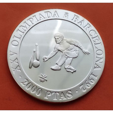 . 1 moneda + CÁPSULA x ESPAÑA 2000 PESETAS 1991 BOLOS 3ª SERIE Olimpiada de Barcelona 1992 MONEDA DE PLATA FDC SC