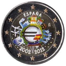 .ESPAÑA 2 EUROS COLORES 2012 X ANIVERSARIO SIN CIRCULAR