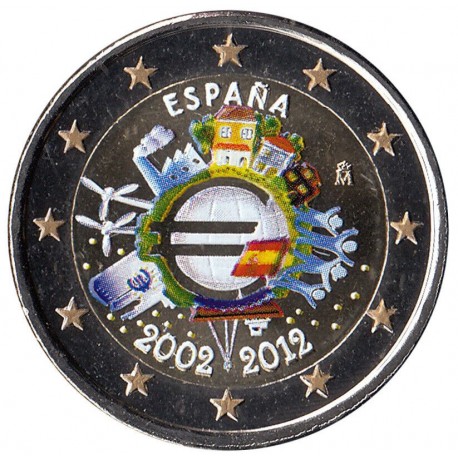 .ESPAÑA 2 EUROS COLORES 2012 X ANIVERSARIO SIN CIRCULAR